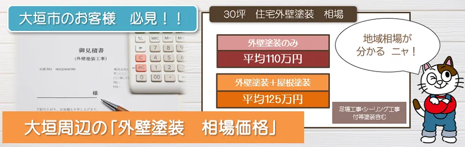 大垣市内の【外壁塗装　相場価格】　イメージ