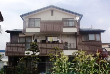 岩倉市　アイボリー×ブラウン系　モダン外壁塗装　施工例