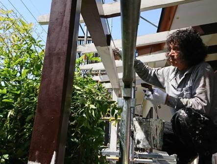 名東区 落ち着いた和風住宅 外壁塗装 施工例 パーゴラ塗装上塗 イメージ