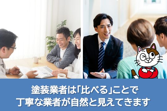 塗装工事業者は「比べる」ことで、丁寧な業者が自然と見えてきます イメージ