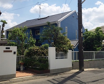 名古屋市守山区　ブルー系　カントリー住宅　外壁塗装　施工例