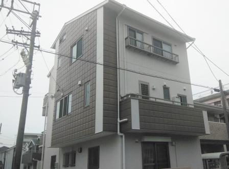 名古屋市港区 ベージュ×ブラウン系 モダン住宅外壁塗装 施工例 完成 イメージ