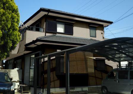 一宮市　人気のグレージュ系　モダン住宅　外壁塗装　施工例の写真