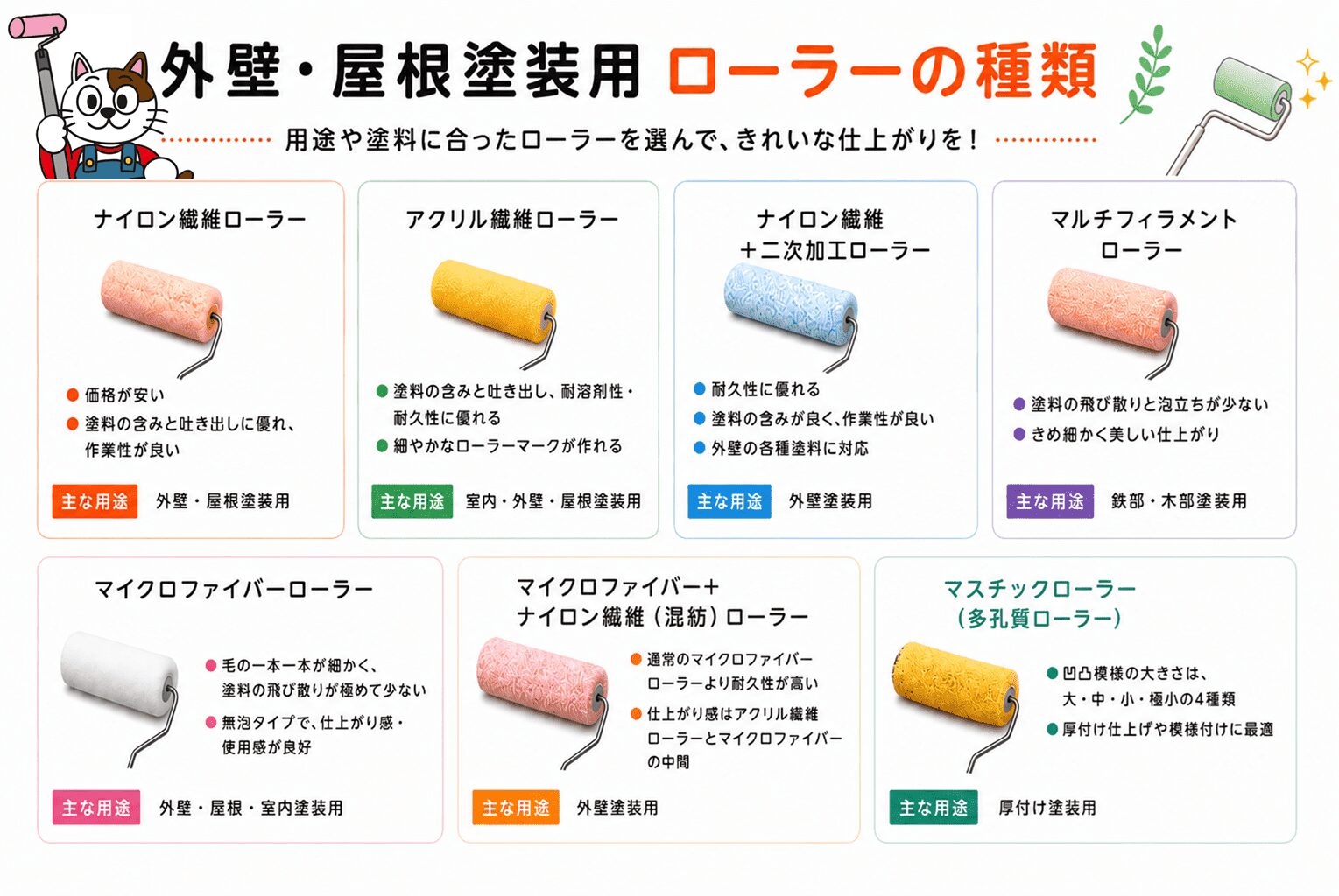 塗装用ローラー毛の種類