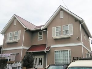 犬山市　ベージュブラウン系　洋風住宅　外壁塗装　施工例　