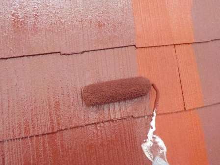 犬山市 ベージュブラウン系 洋風住宅 外壁塗装 施工例 屋根上塗りイメージ