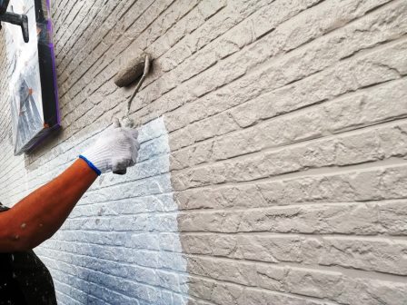 一宮市 ナチュラル洋風住宅 多彩仕上げ 外壁塗装 施工例 中塗り イメージ