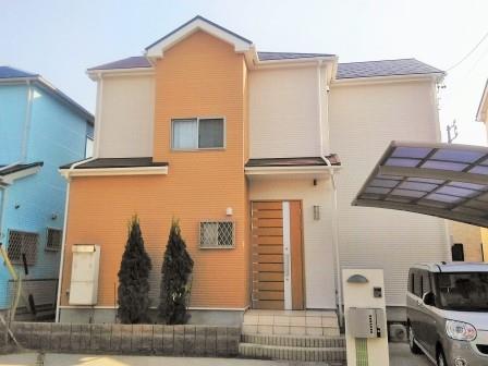 阿久比　かわいいオレンジ系洋風住宅　外壁塗装　施工例の写真