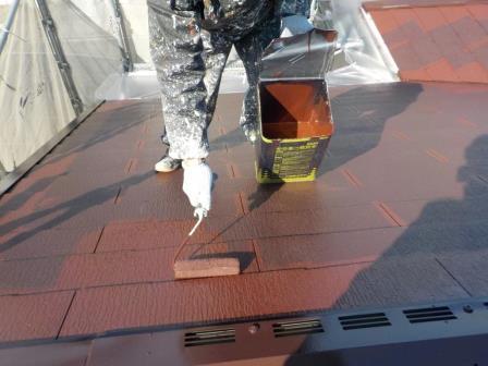 阿久比 かわいいオレンジ系洋風住宅 外壁塗装 施工例 屋根塗装上塗 イメージ