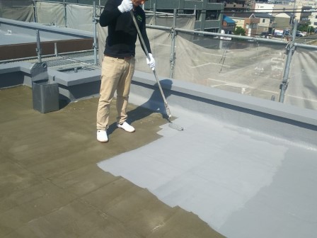 名古屋市東区 トリコロールカラー賃貸マンション 外壁塗装 施工例 屋上防水 イメージ