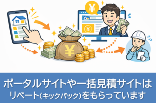 ポータルサイトや一括見積サイトはリベート(キックパック)をもらっています イメージ