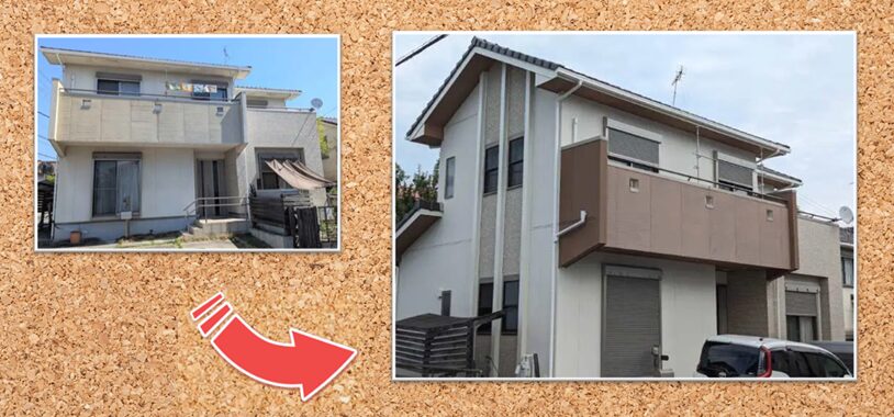 東新住建　ブラウン×ベージュ系　外壁塗装価格　施工例　キクスイロイヤルシリコン遮熱　イメージ