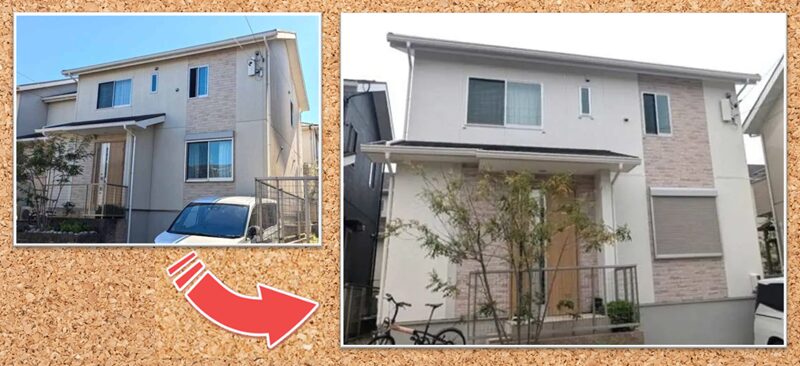 名古屋市緑区　ナチュラルモダン住宅　外壁塗装　施工例　デザイン塗装　イメージ