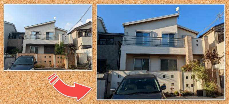 名古屋市守山区　おしゃれなナチュラルモダン住宅　外壁デザイン塗装　施工例　イメージ