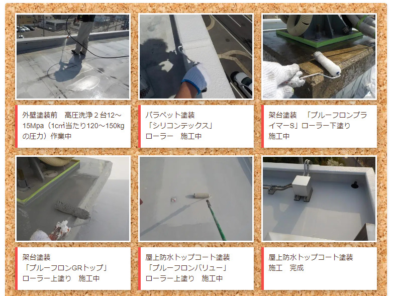 ゴムシート防水の塗り替え　塗装価格・作業手順　イメージ