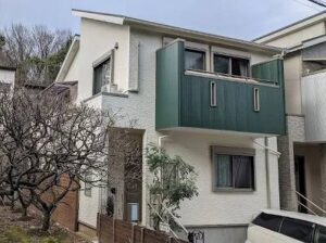 名古屋市名東区　ベージュ×緑　スタイリッシュ住宅　外壁塗装　施工例