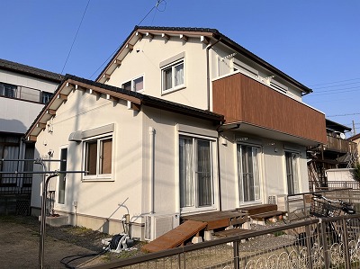 半田市 ホワイト×ブラウン系 和モダン住宅 外壁塗装 施工例 イメージ