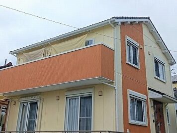 半田市 ホワイト×ブラウン系 和モダン住宅 外壁塗装 施工前 イメージ