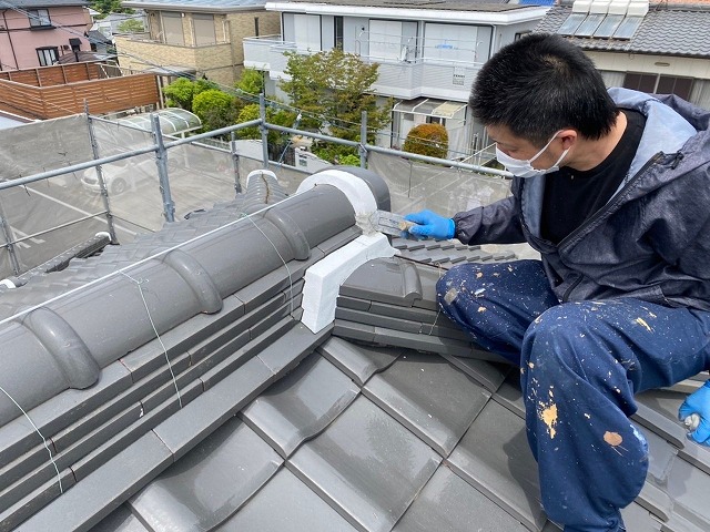 尾張旭市 住友林業 和風住宅 外壁塗装 施工例 鬼瓦セメント漆喰補修 イメージ