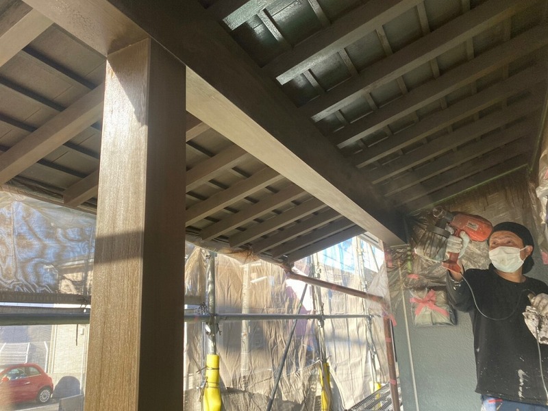 名古屋市港区 趣きある和風住宅 外壁塗装 施工例 玄関木部塗装上吹き イメージ