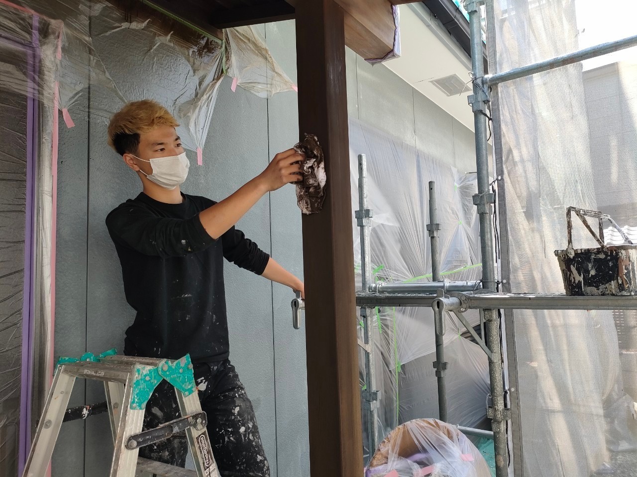名古屋市港区 和風住宅外壁塗装 木部塗装 ワイピング イメージ"