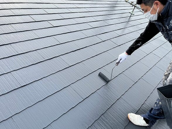 名古屋市港区 ピンク系 賃貸アパート 外壁塗装 施工例 屋根塗装上塗り イメージ