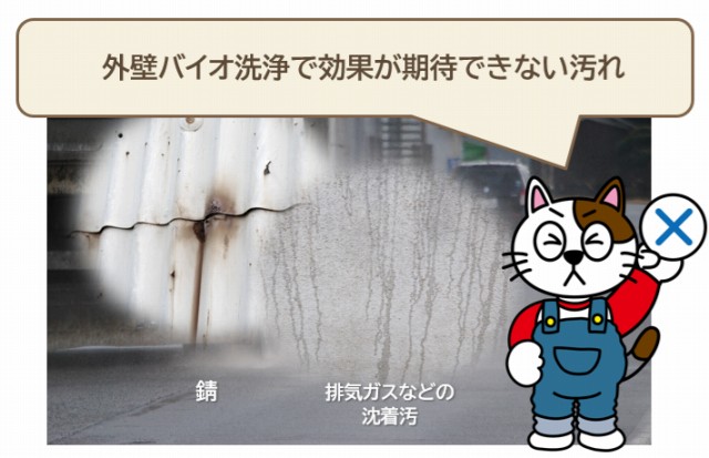 外壁バイオ洗浄で効果が期待できない汚れとは　イメージ