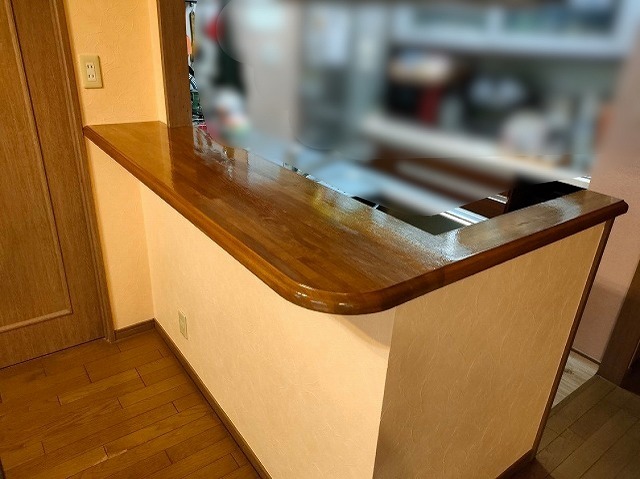 名古屋市名東区　キッチン木製カウンター塗装　施工例