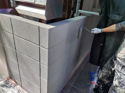 中村区 3階建て シンプルモダン住宅 外壁塗装 施工例 外構ブロック上塗り イメージ