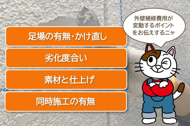 外壁補修費用が変動するポイント　イメージ