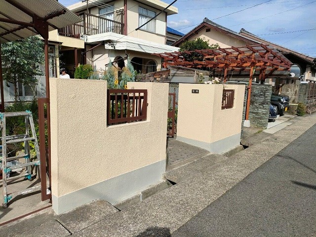 名古屋市天白区 和風モダン住宅 外壁塗装 施工例 モルタル外構塗装 完成 イメージ