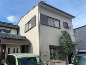 名古屋市中村区　グレーベージュ　北欧風住宅　外壁塗装　施工例