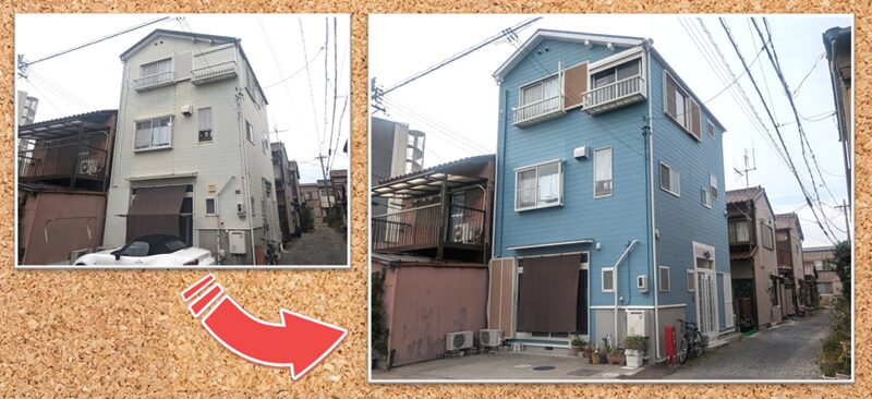 おしゃれな外壁塗装21.　ブルーで爽やかに一新した北欧風の外壁塗装　施工例