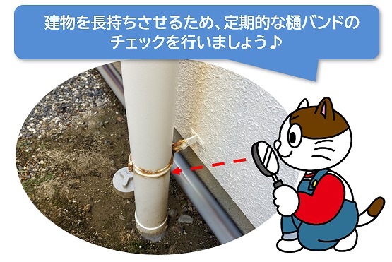 外壁塗装を長持ちさせるため、定期的な樋バンドのチェックを行いましょう　イメージ