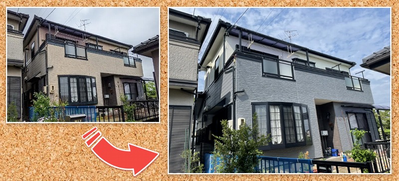 おしゃれな外壁ツートン塗装施工例①　一宮市　洋風住宅　外壁塗装　施工例