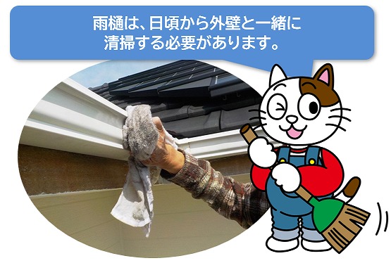 雨樋は、日頃から外壁と一緒に清掃する必要があります　イメージ