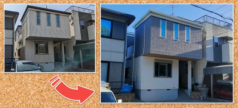 おしゃれな外壁ツートン塗装施工例①　名古屋市港区　へーベルハウス　外壁塗装　施工例
