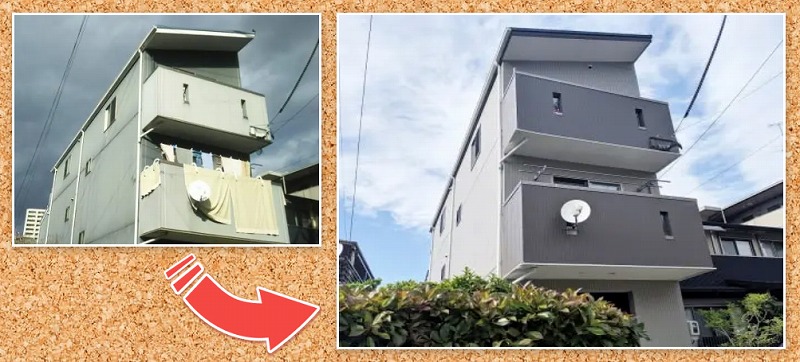 おしゃれな外壁ツートン塗装施工例①　名古屋市北区　3階建て住宅　外壁、屋根塗装　施工例