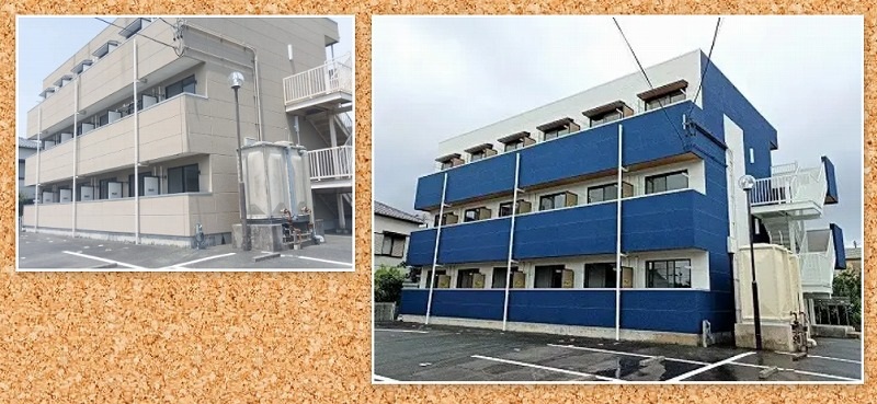 おしゃれな外壁ツートン塗装施工例①　愛知県豊川市　賃貸マンション　外壁塗装　施工例