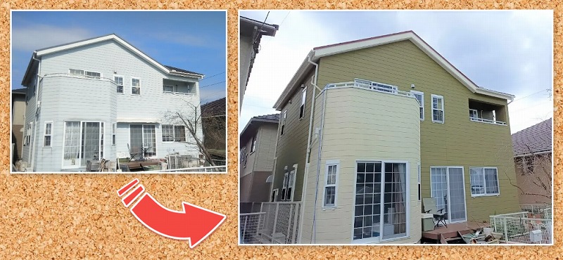 おしゃれな外壁ツートン塗装施工例①　瀬戸市　洋風2階建て住宅　ツートンカラー外壁塗装　施工例