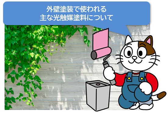 外壁塗装で使われる　主な光触媒塗料　イメージ