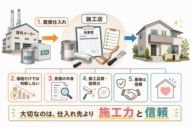 「塗料メーカー直接仕入れ」の真実と外壁塗装業者選び まとめ イメージ