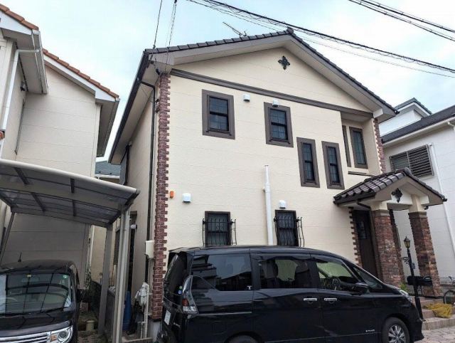 中村区 南欧風住宅 ブロック多彩仕上げ 外壁塗装 施工例 完成 イメージ