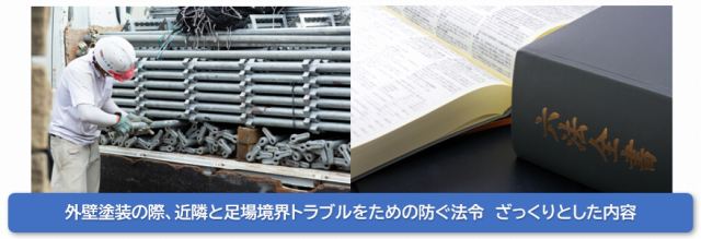 外壁塗装の際、足場境界トラブルをための防ぐ法令　ざっくりとした内容　イメージ