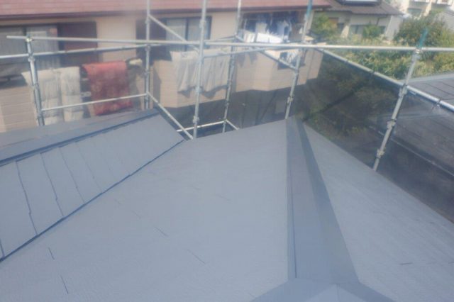 名古屋市昭和区　シンプルモダン住宅　外壁塗装　施工例　屋根塗装完成　イメージ
