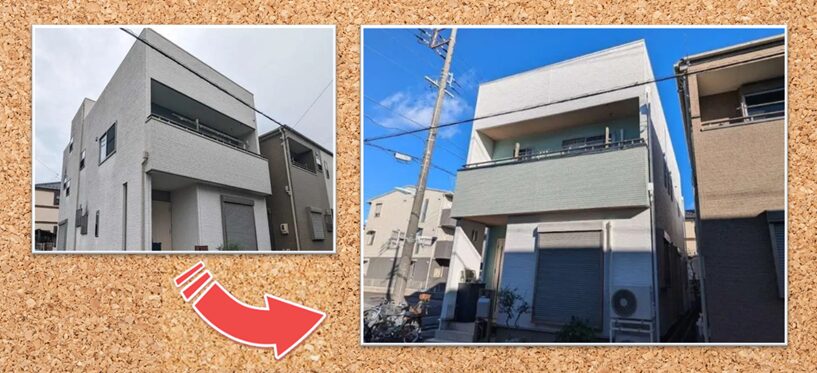 シンプルモダン住宅　外壁塗装ダブルトーン仕上げ　施工例