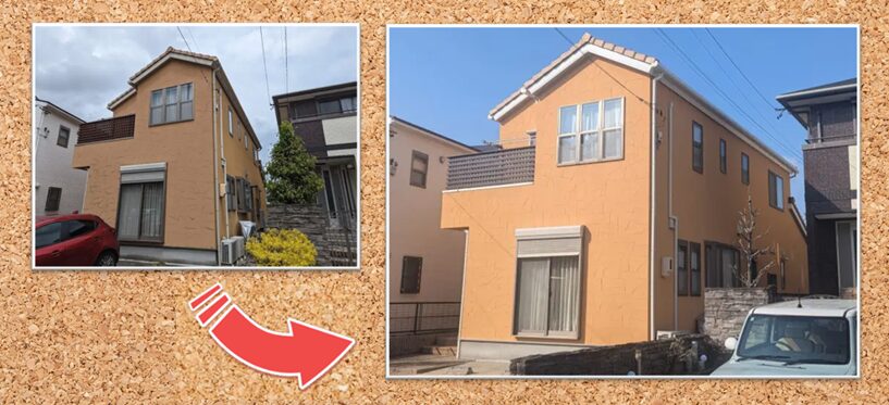 おしゃれな外壁塗装茶×ベージュ系　モダン住宅外壁塗装　施工例　イメージ