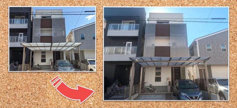 おしゃれな外壁塗装茶×ベージュ系　モダン住宅外壁塗装　施工例　イメージ