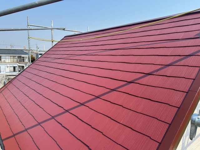 知多市　洋風住宅　多彩仕上げダブルトーン外壁塗装　施工例　屋根塗装完成　イメージ