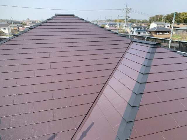豊明市　多彩仕上げツートンカラー　外壁塗装　施工例　大建工業ナチュールSE屋根塗装　完成　イメージ